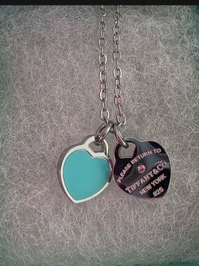 Tiffany & Co. Turquoise Enamel and Silver Double Heart Necklace